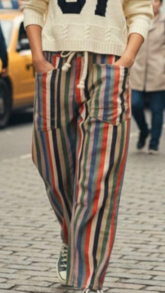 Washed Striped Relaxed Fit Pants
