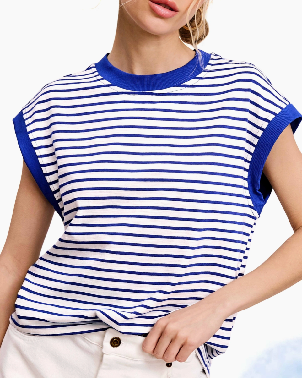 Nautical Cap Sleeve Striped Top