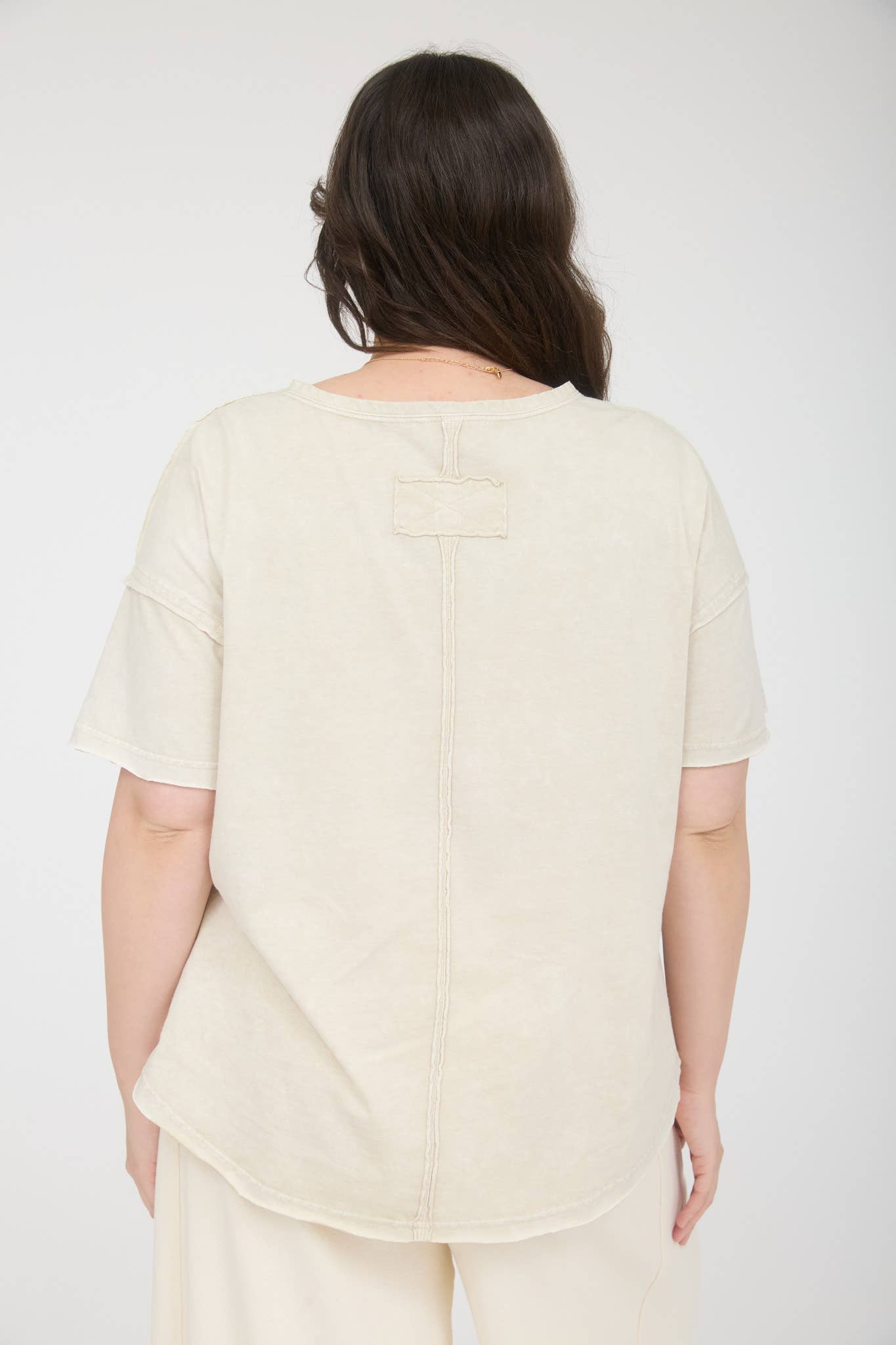 GREEN WASHED RAW EDGE KNIT TOP