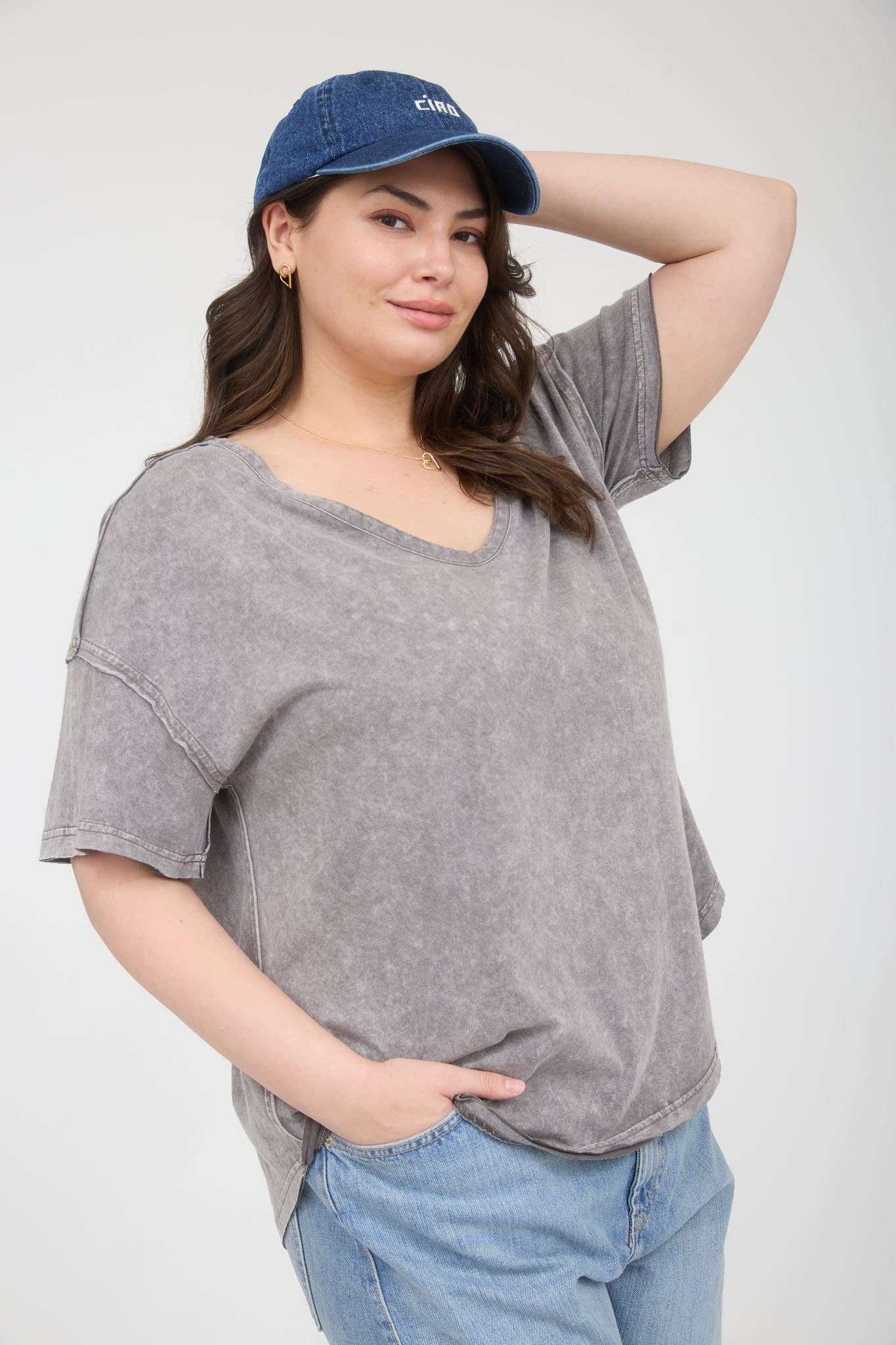 GREEN WASHED RAW EDGE KNIT TOP