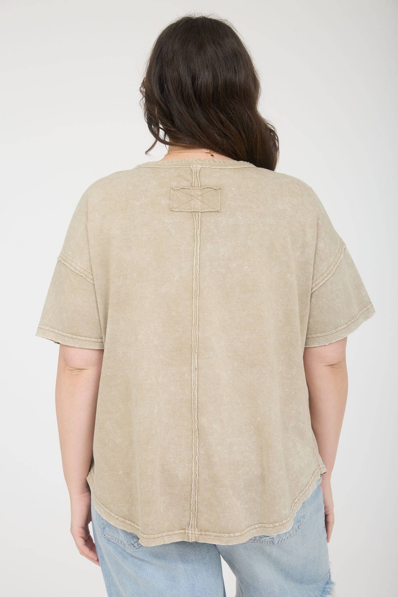 GREEN WASHED RAW EDGE KNIT TOP