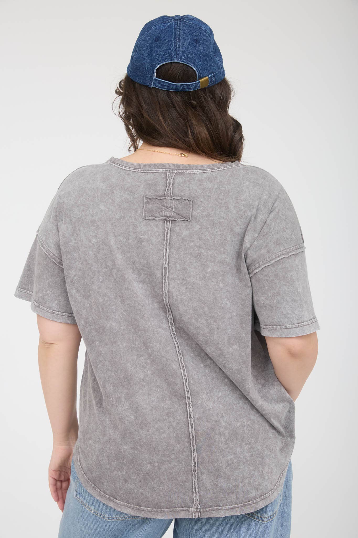 GREEN WASHED RAW EDGE KNIT TOP