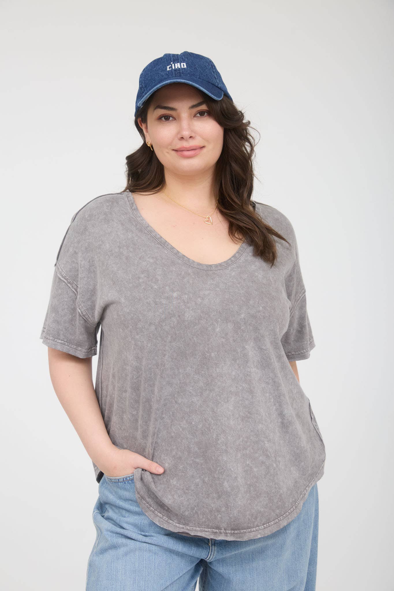 GREEN WASHED RAW EDGE KNIT TOP