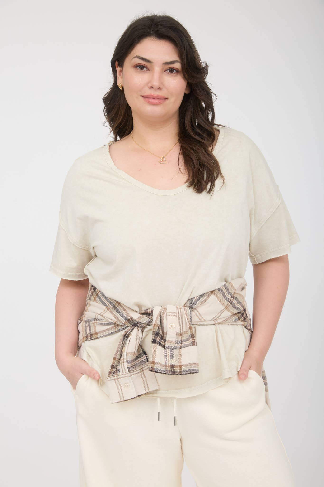 GREEN WASHED RAW EDGE KNIT TOP