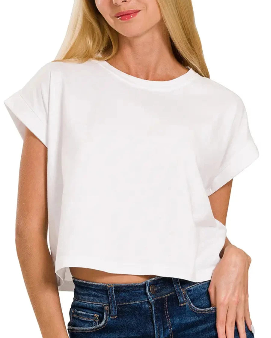 White Cropped Cotton Tee