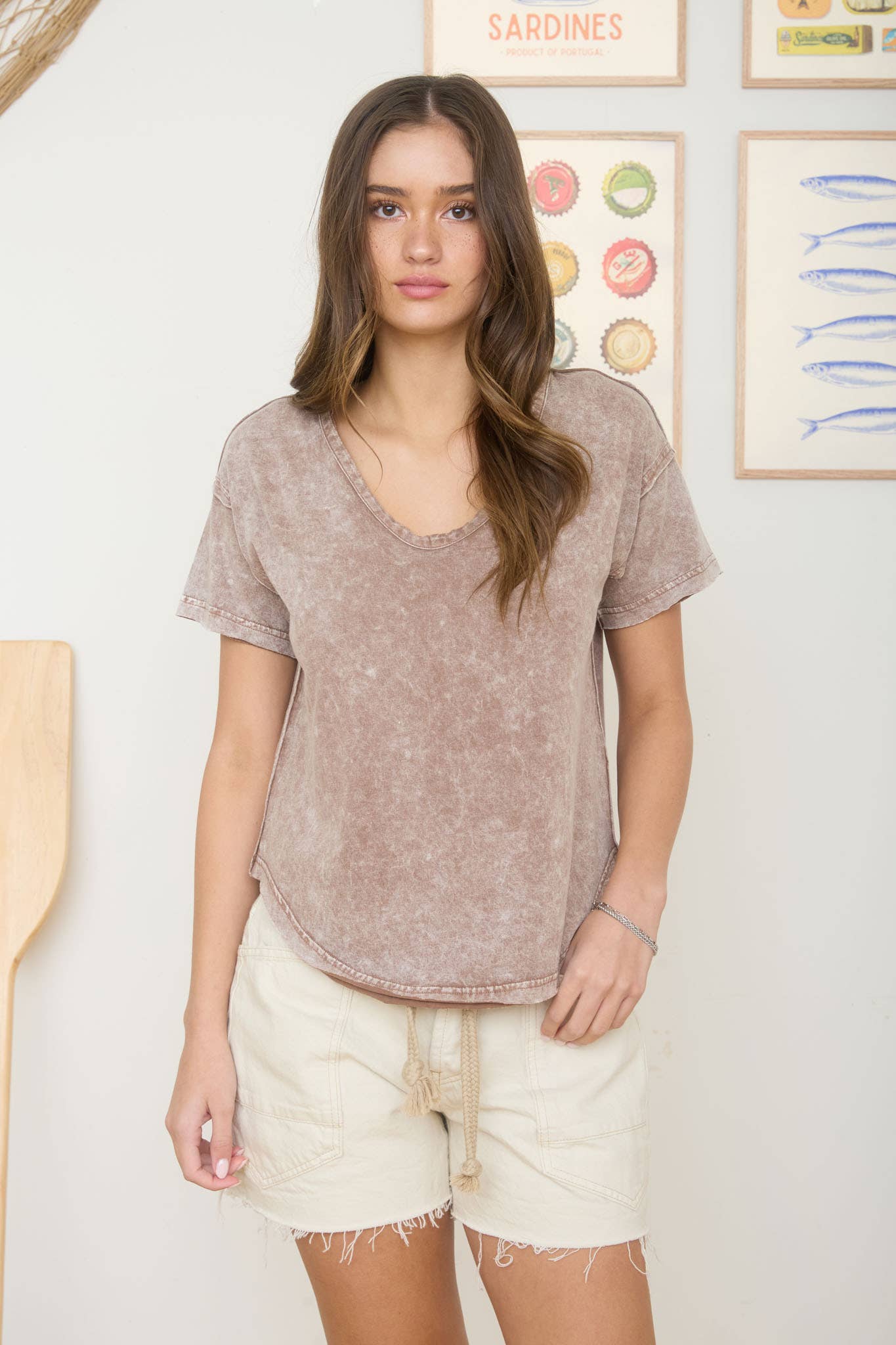 GREEN WASHED RAW EDGE KNIT TOP