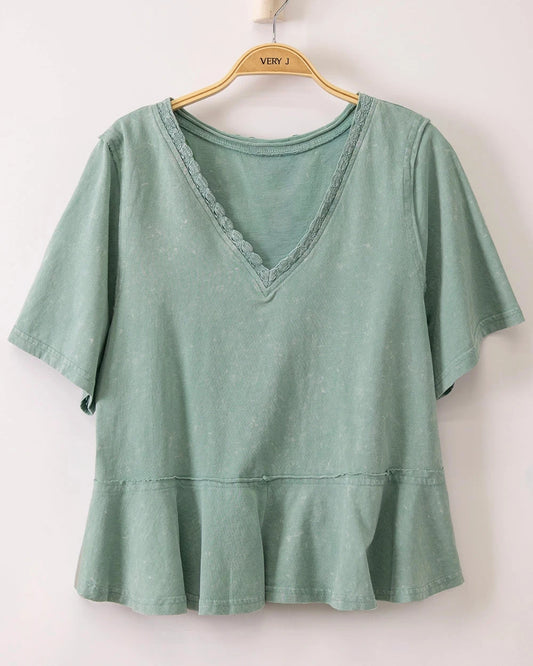 Mineral Wash V-Neck Top