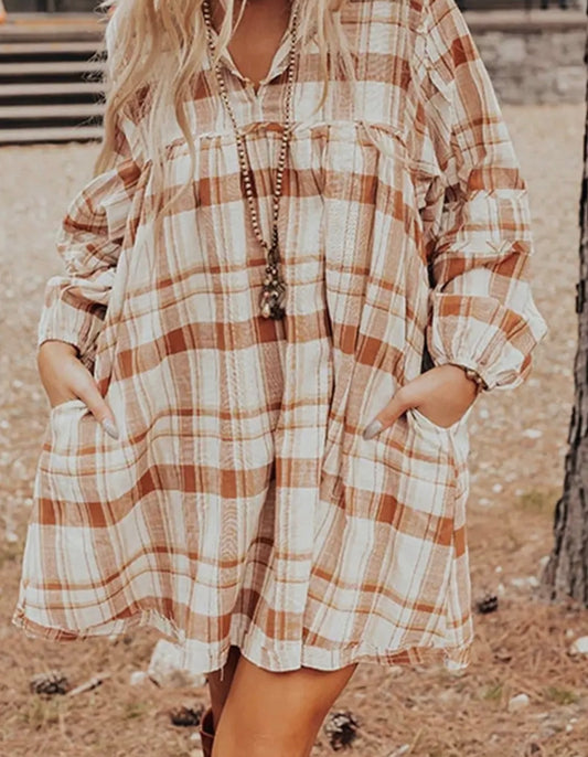Plaid Baby Doll Dress w/ Pockets