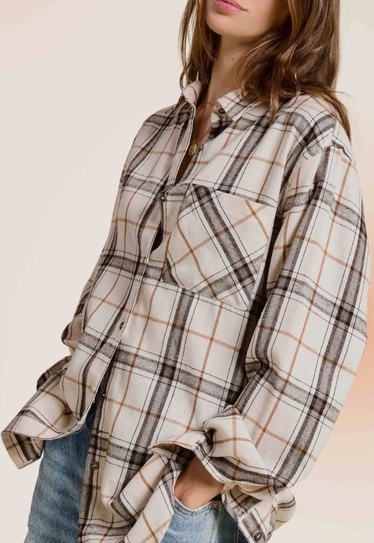 Loose Fit Button Down Plaid