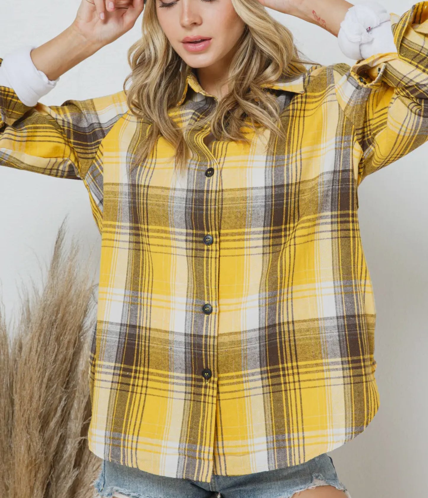 Mustard Plaid Button up