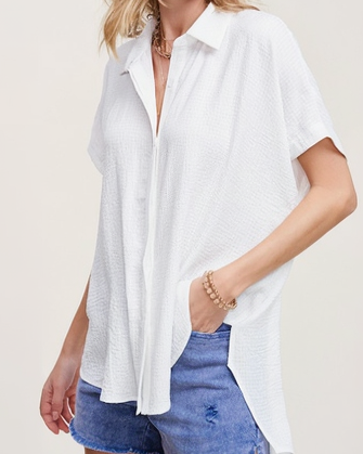 Textured Short Sleeve Button Down