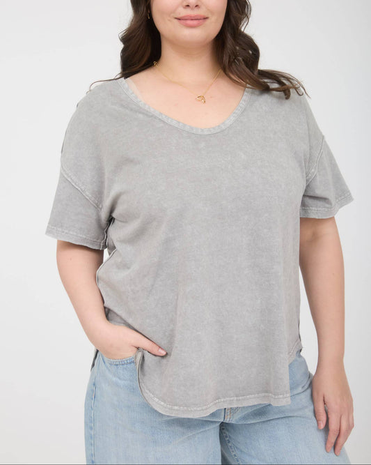 GREEN WASHED RAW EDGE KNIT TOP