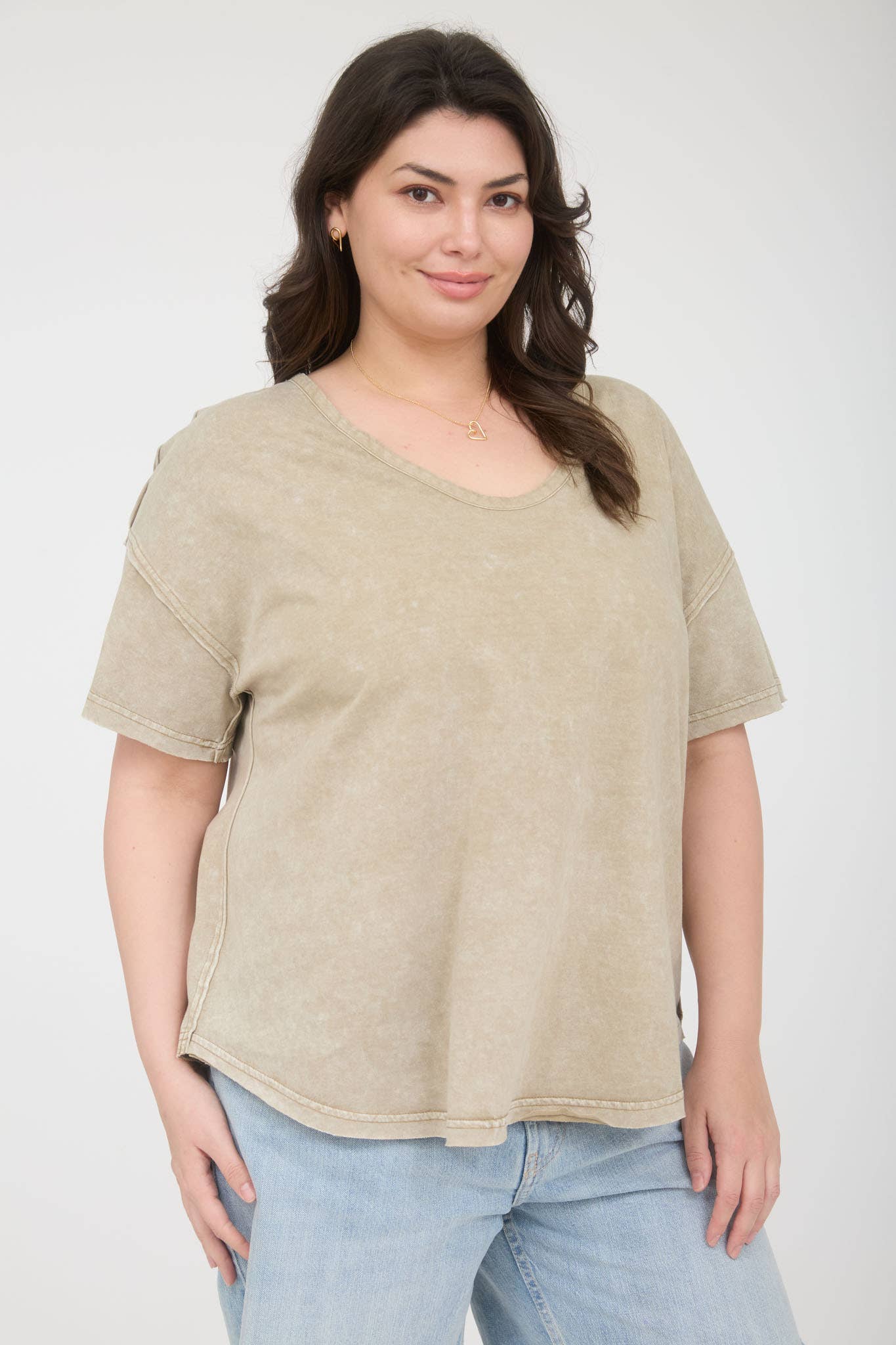 GREEN WASHED RAW EDGE KNIT TOP