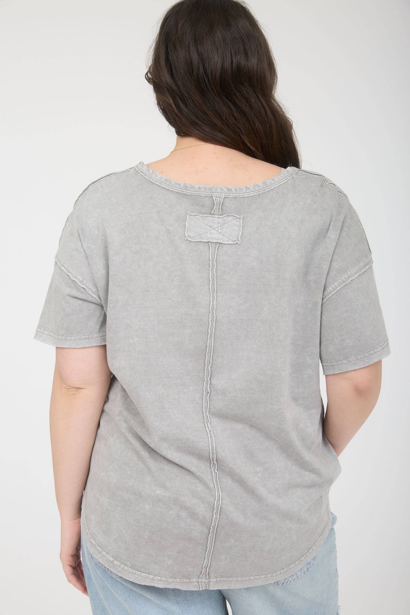 GREEN WASHED RAW EDGE KNIT TOP
